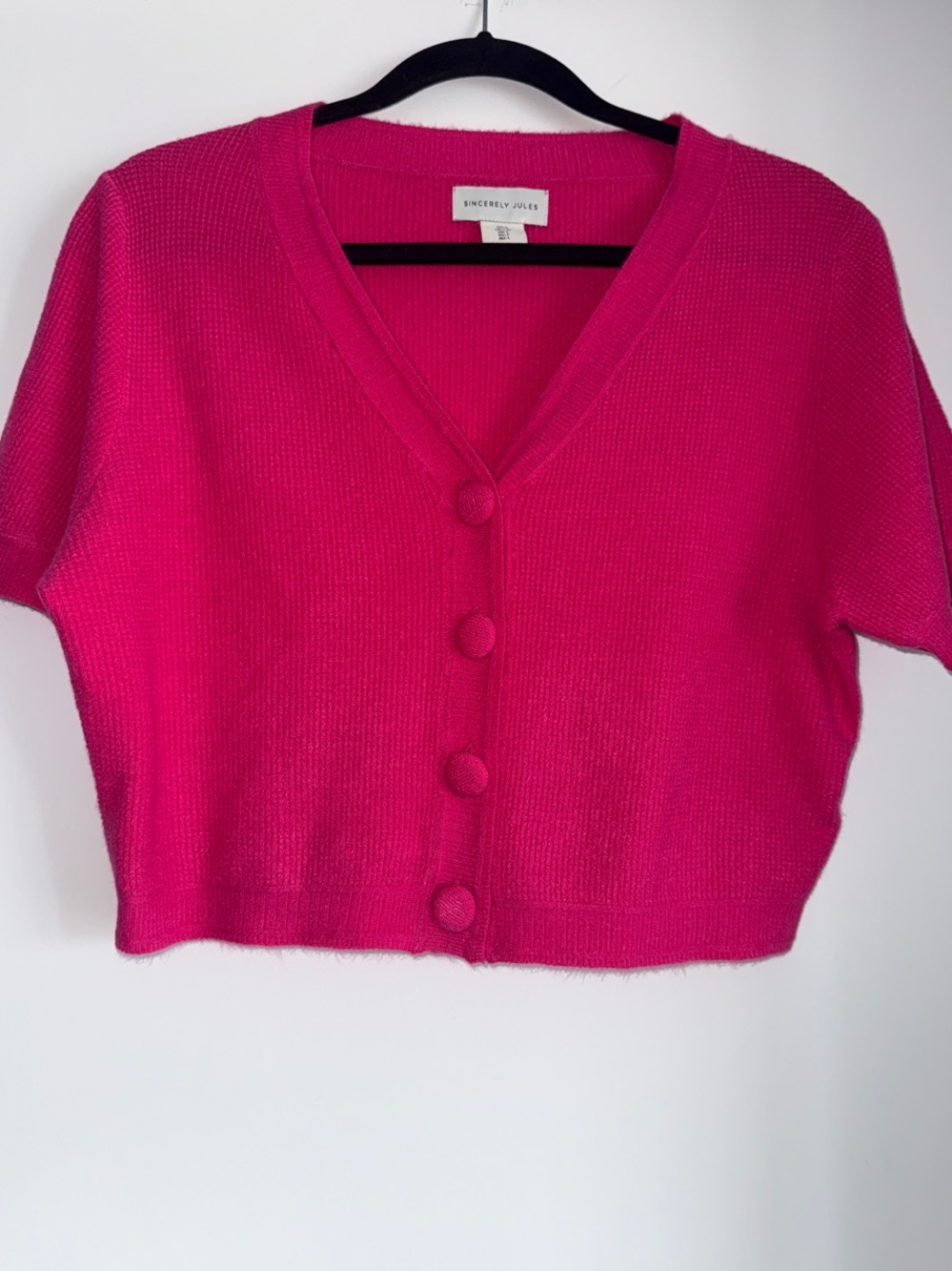 🦩 Sincerly Jules Bright Fuchsia Cropped V-Neck Cardigan